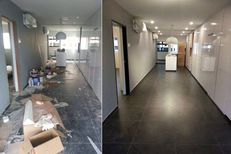Before and after comparison of office hallway cleaning transformation