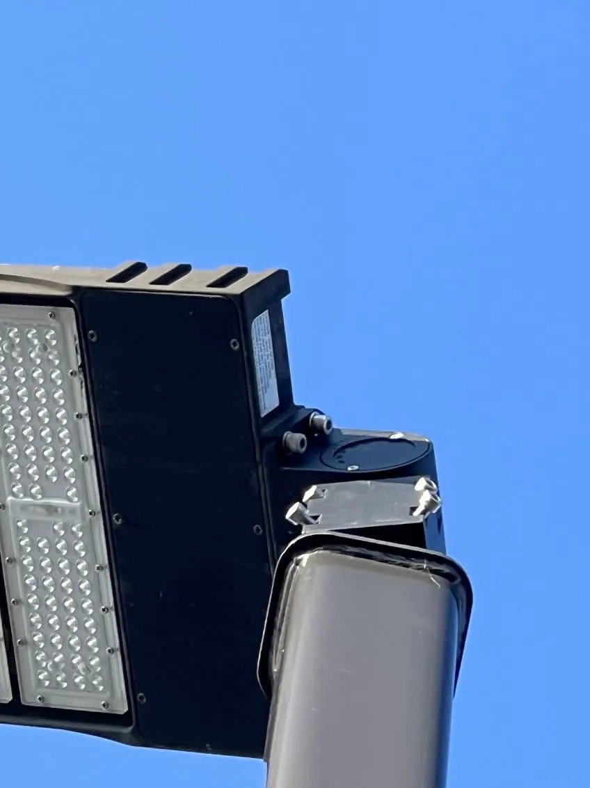 Commercial LED Parking Lot Light Fixture Close-Up — North Sacramento Industrial