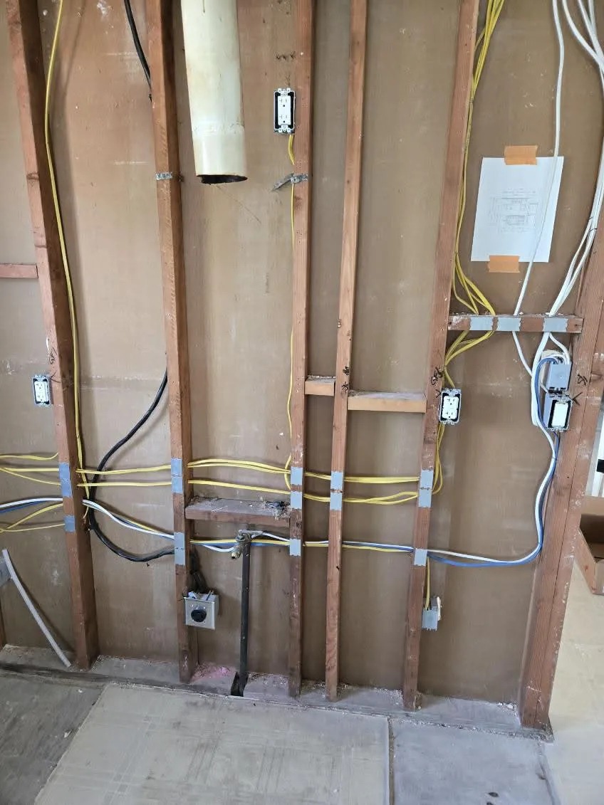New Construction Wall Rough-In Wiring with Outlet Boxes & Conduit Runs — Roseville