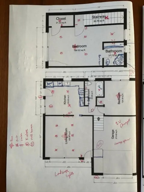 Electrical Floor Plan Blueprint for New Construction Home Wiring Layout — Folsom