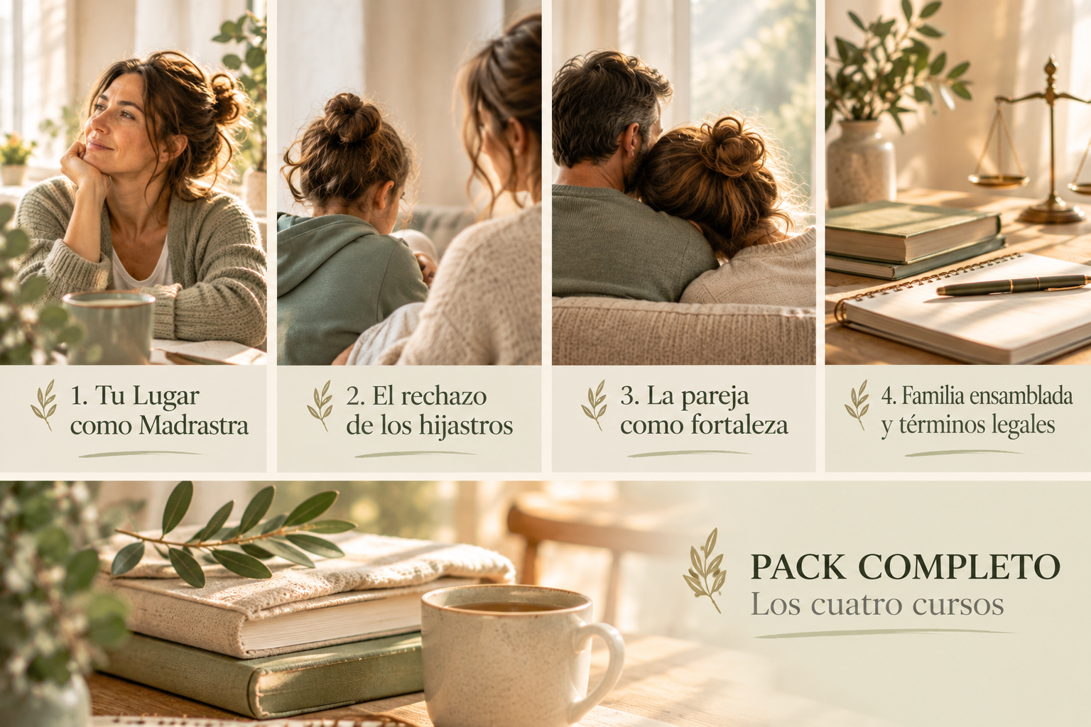 Catálogo de los cuatro cursos de El Arte de Ser Madrastra y pack completo