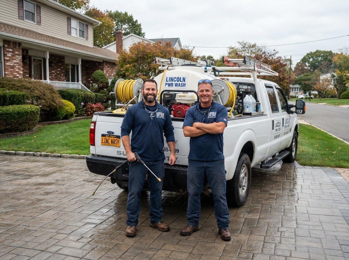 JV Power Washing crew with truck on a Long Island job