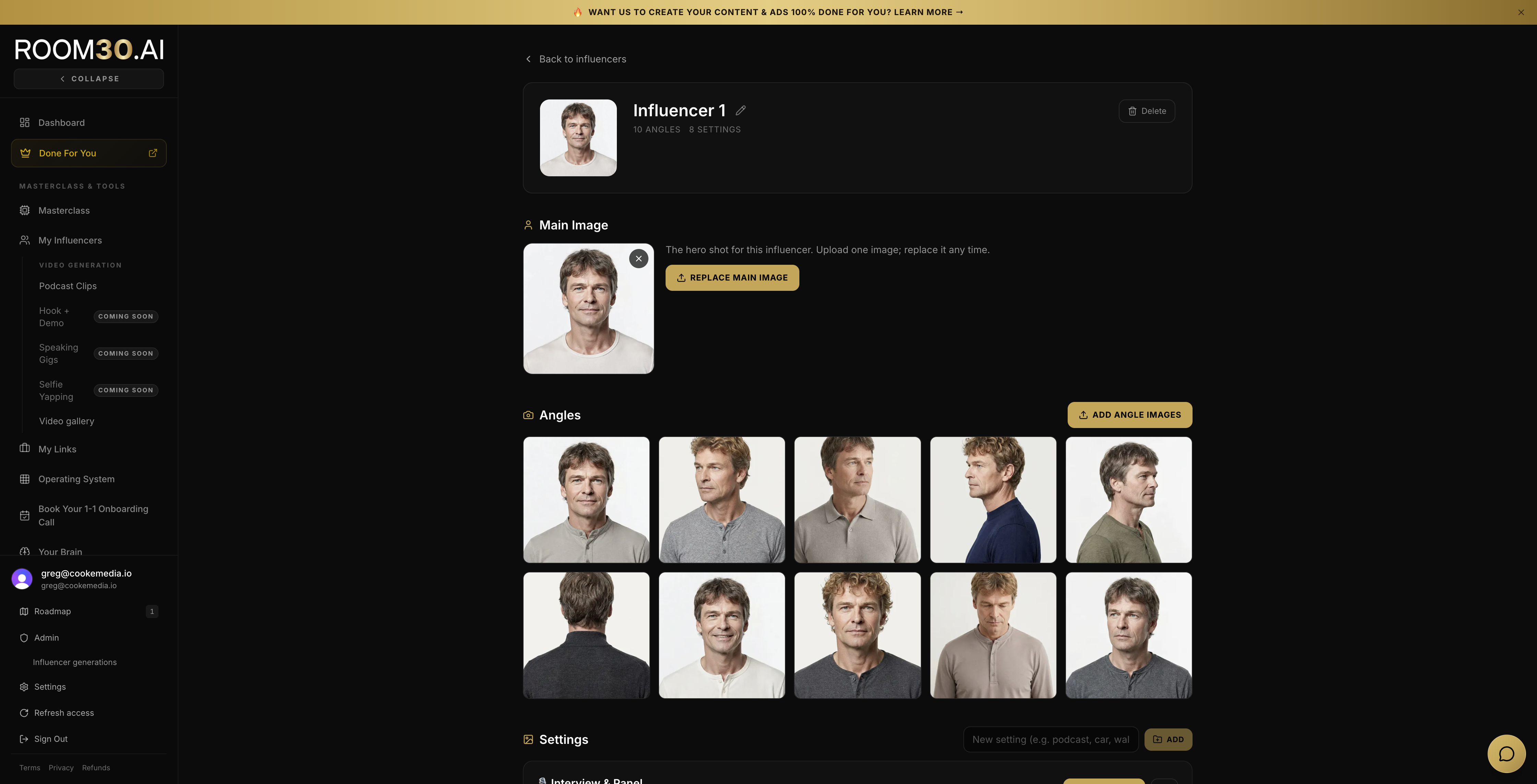 Done For You AI Influencer Dashboard