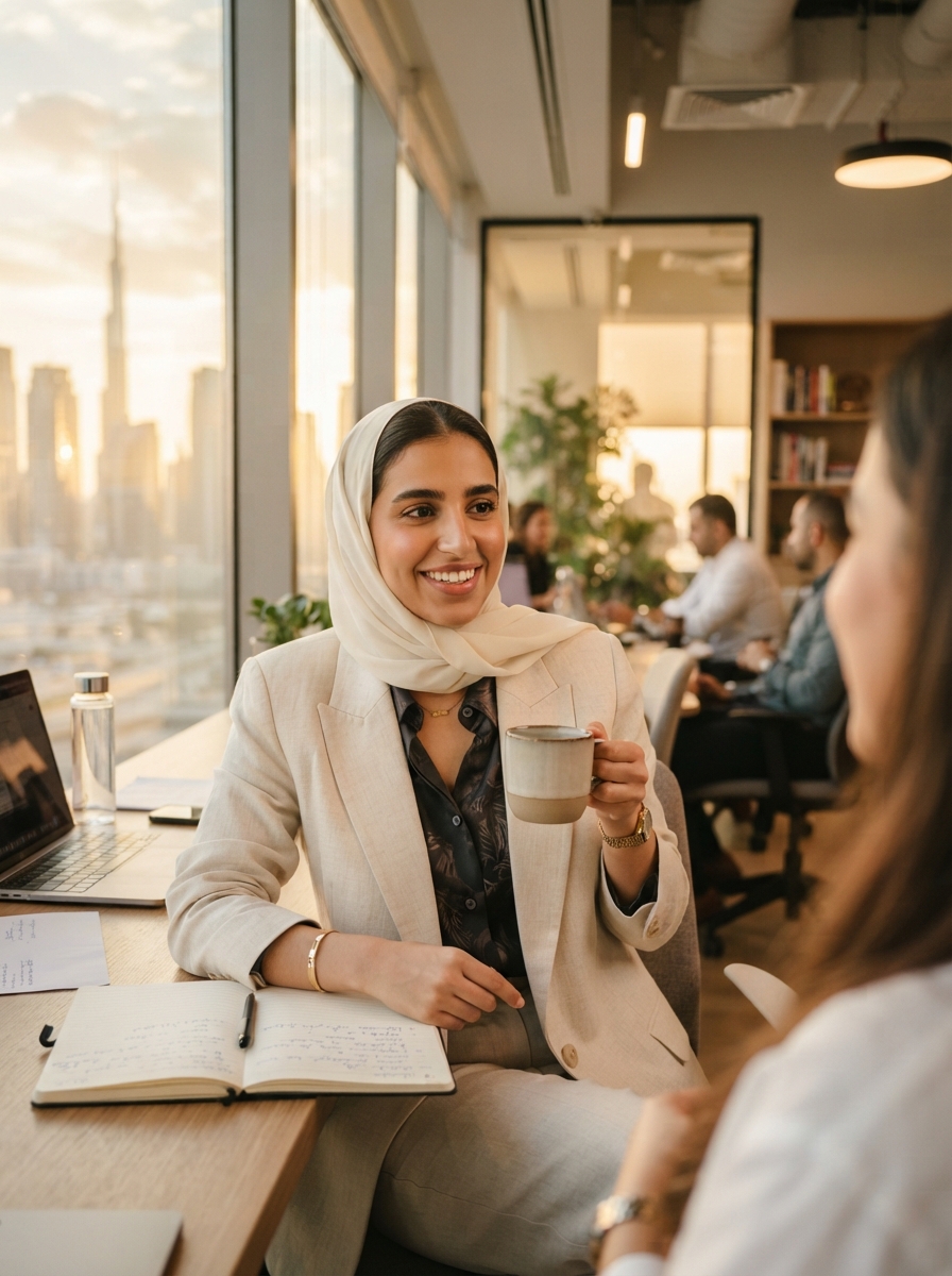 The Dedote team working together inside the Dubai office