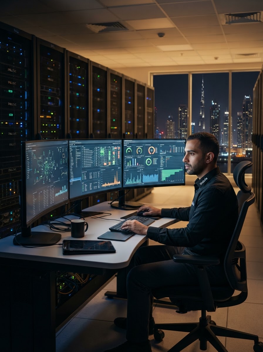 Dedote infrastructure team monitoring dedicated servers in Dubai data centre