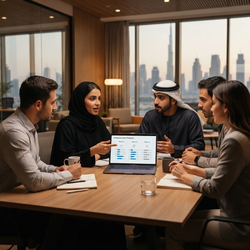 UAE business team choosing between email platforms