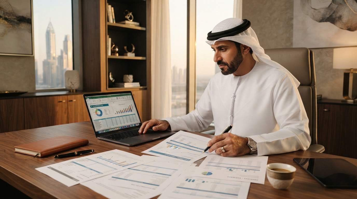 UAE business owner reviewing ecommerce quotes and cost estimates