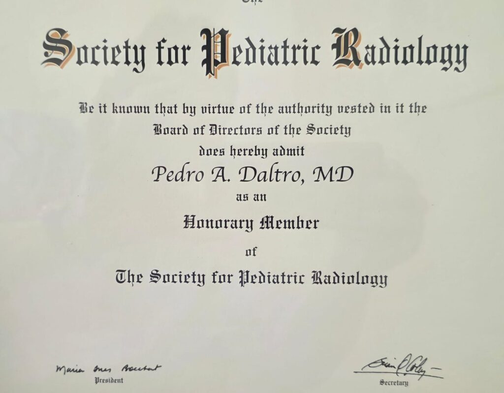 Certificado Membro Honorário SPR — Society for Pediatric Radiology