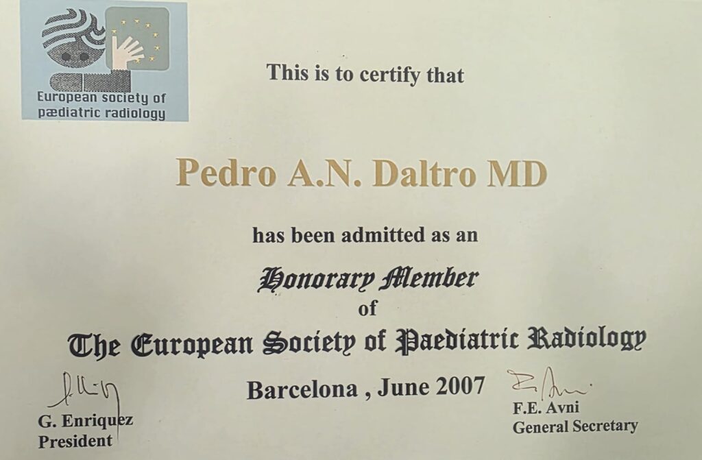 Certificado Membro Honorário ESPR — European Society of Paediatric Radiology