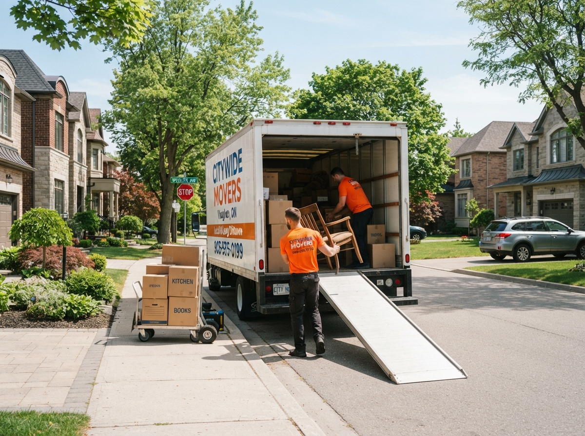 Job-Haul moving truck parked on a residential street during a local move in Vaughan Ontario