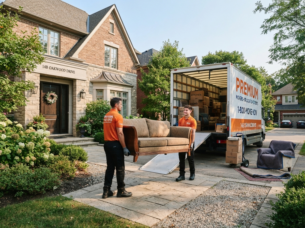 Job-Haul movers loading furniture from a detached house in Vaughan into a moving truck