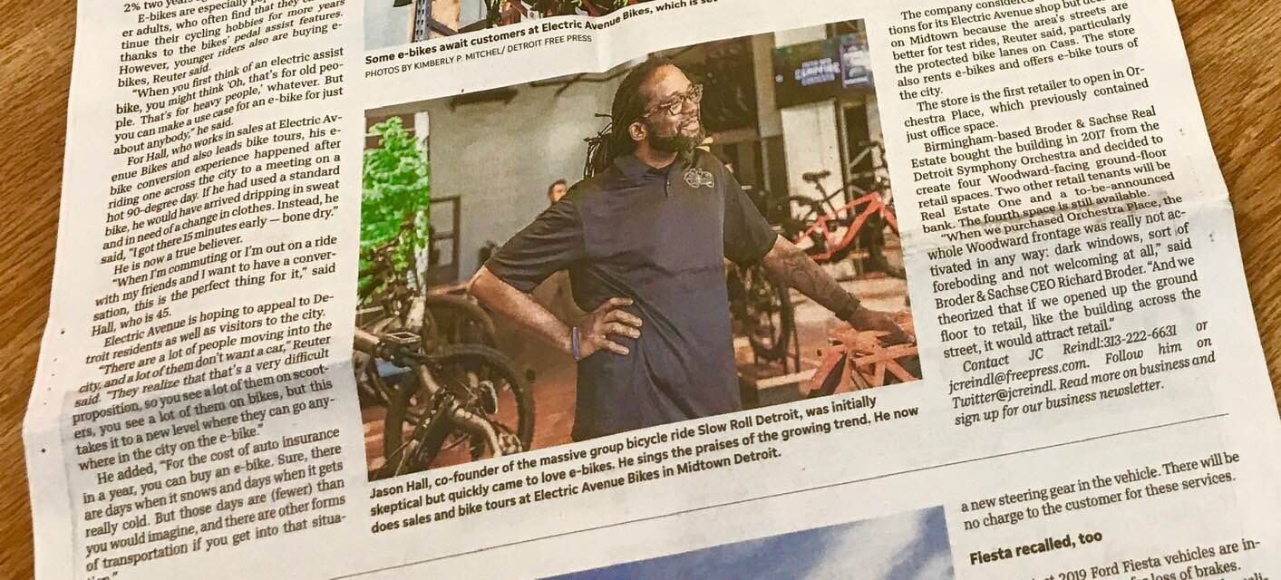 Jason Hall, Detroit bike advocate and founder of Slow Roll Detroit and RiDetroit, with an electric bike