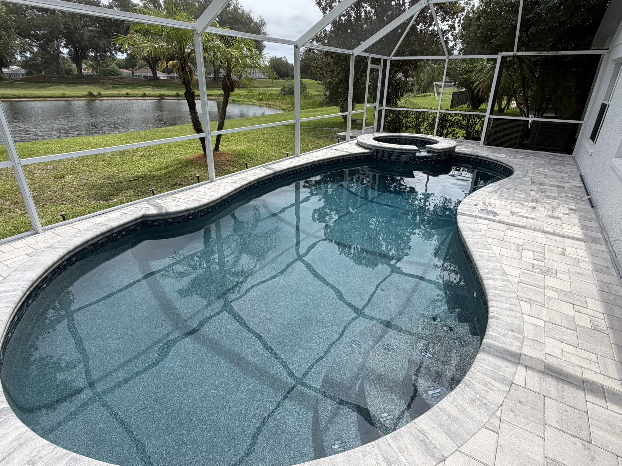 Screened Waterfront Freeform Pool & Spa Remodel — Lutz, FL