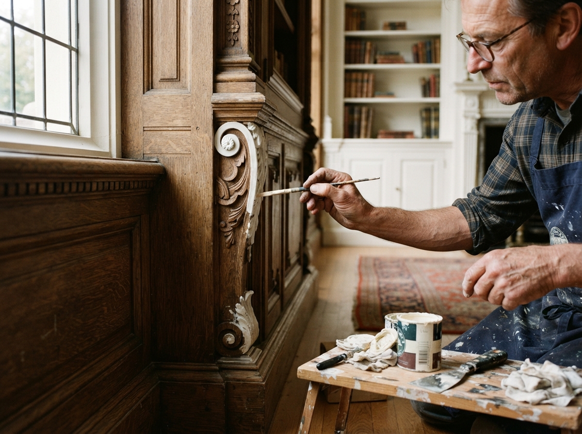 Painter applying fine details