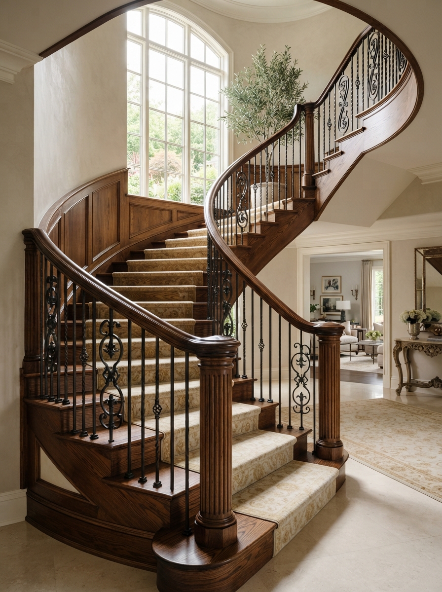 Hand-Rubbed Walnut Staircase
