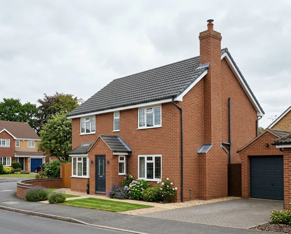 Complete re-roof on detached property with brick chimney stack
