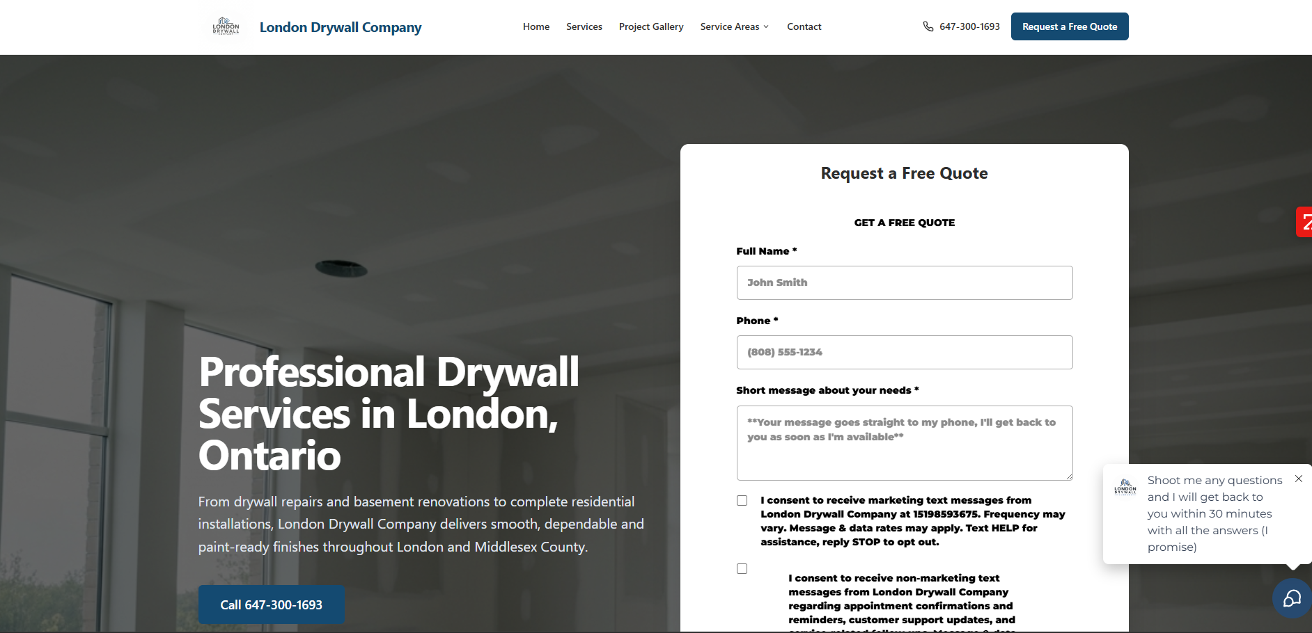 Screenshot of Lead-Focused Contractor Website