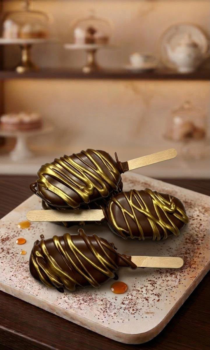 Chocolate cake pops with hand drizzled gold accents