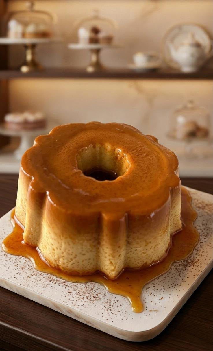 Traditional whole Cuban flan with rich caramel glaze