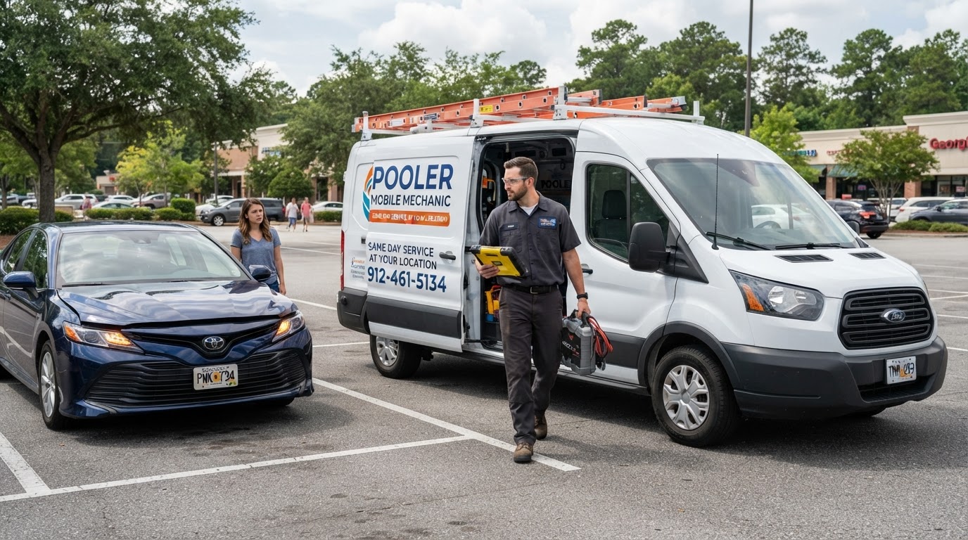 Pooler Mobile Mechanic service van arriving to assist a stranded customer vehicle in Pooler GA