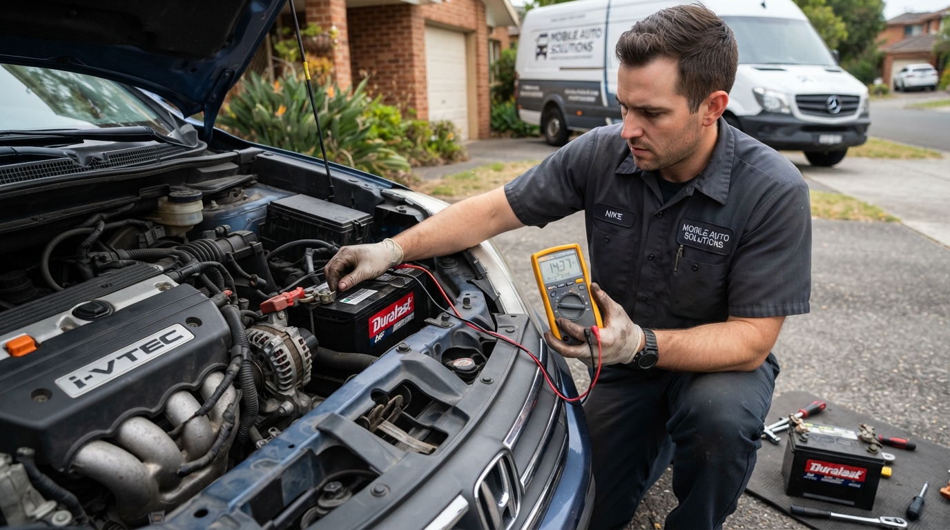 Mobile mechanic testing car battery and alternator charging system in Pooler GA