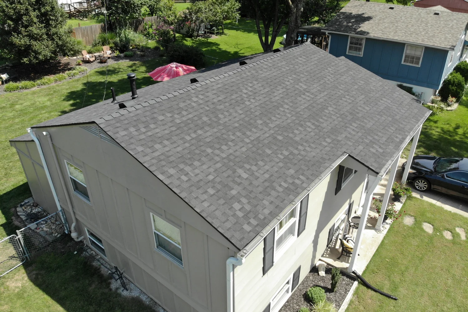 Roof repair following wind and hail damage on a home in Lenexa, KS