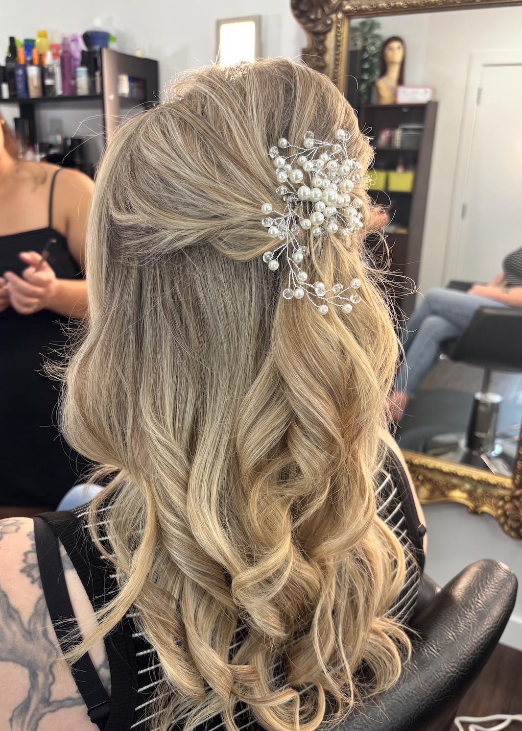Dimensional hair color styled in an updo at The Color Gallery in Norfolk