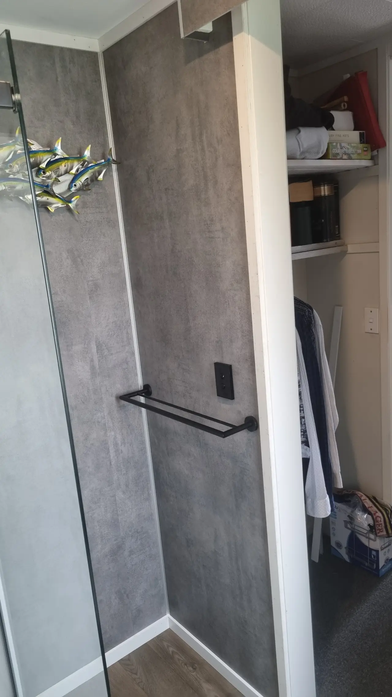 Modern Ensuite Renovation - Plastic tile and Duma-wall added.