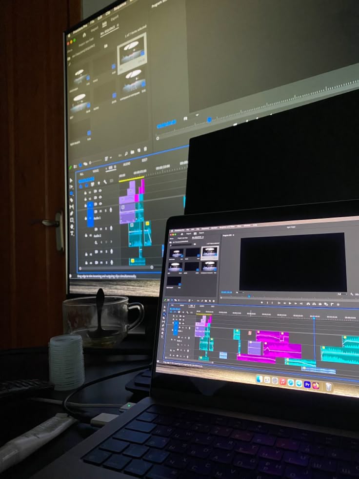 Professional video editing timeline on MacBook Pro workstation