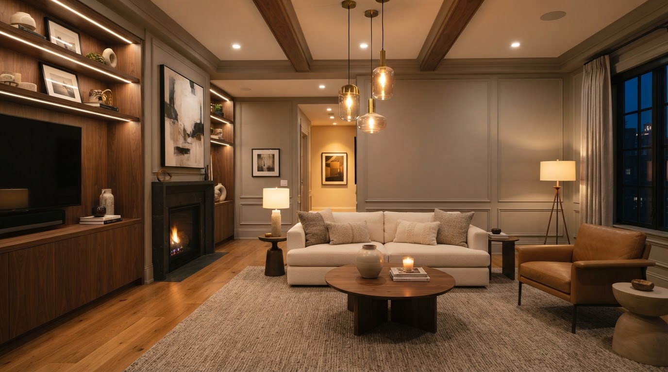 Living Room Lighting Design: Layering Light for Atmosphere and Function - Foundry & Field Renovation Contractor