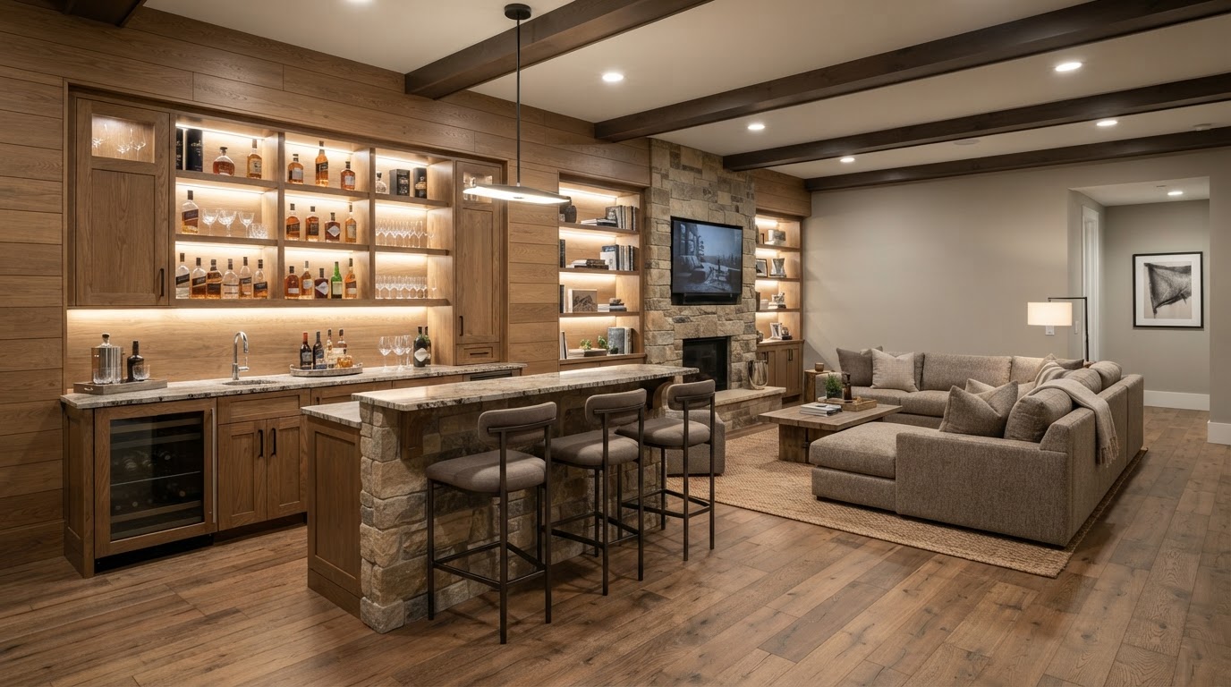 Basement Bar and Rec Room Design: Building a Space to Gather - Foundry & Field Renovation Contractor