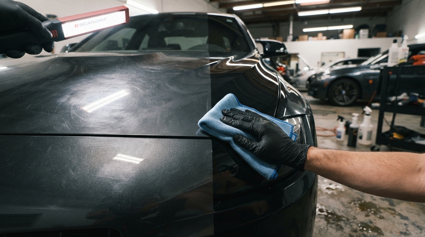 Lakpaneel met 50/50 paint correction resultaat in Zeewolde
