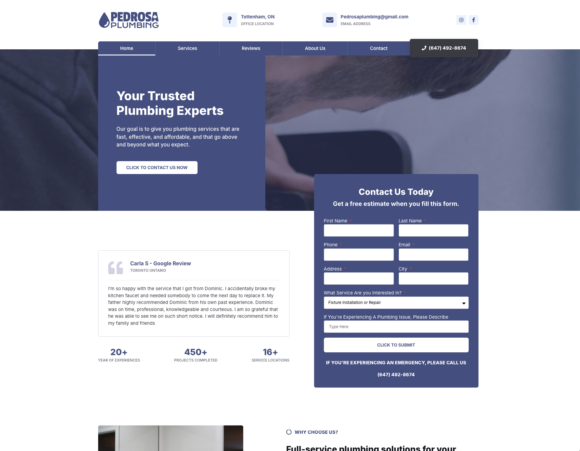 Pedrosa Plumbing website preview