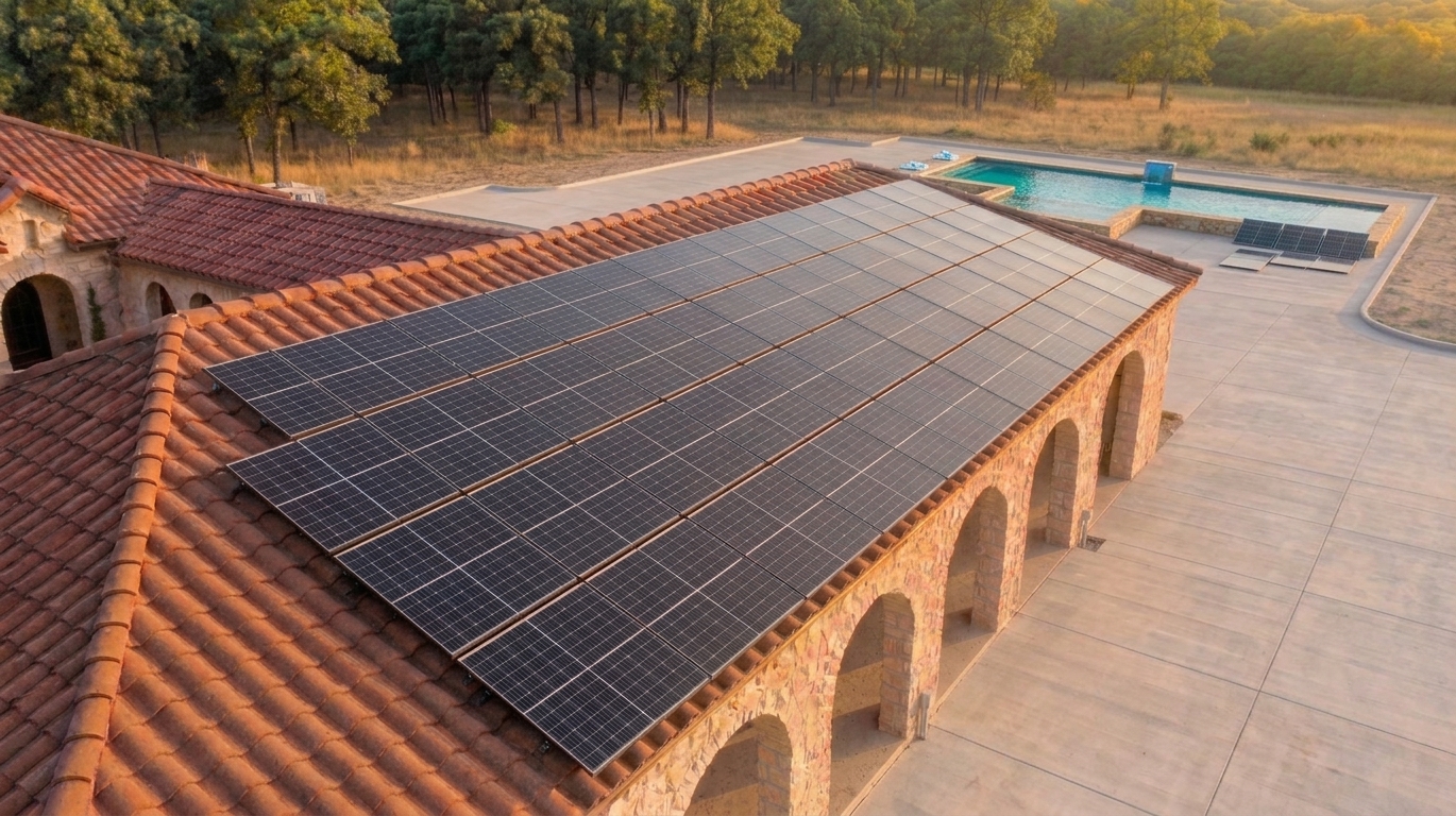 Solar panels after professional cleaning, dark and clean