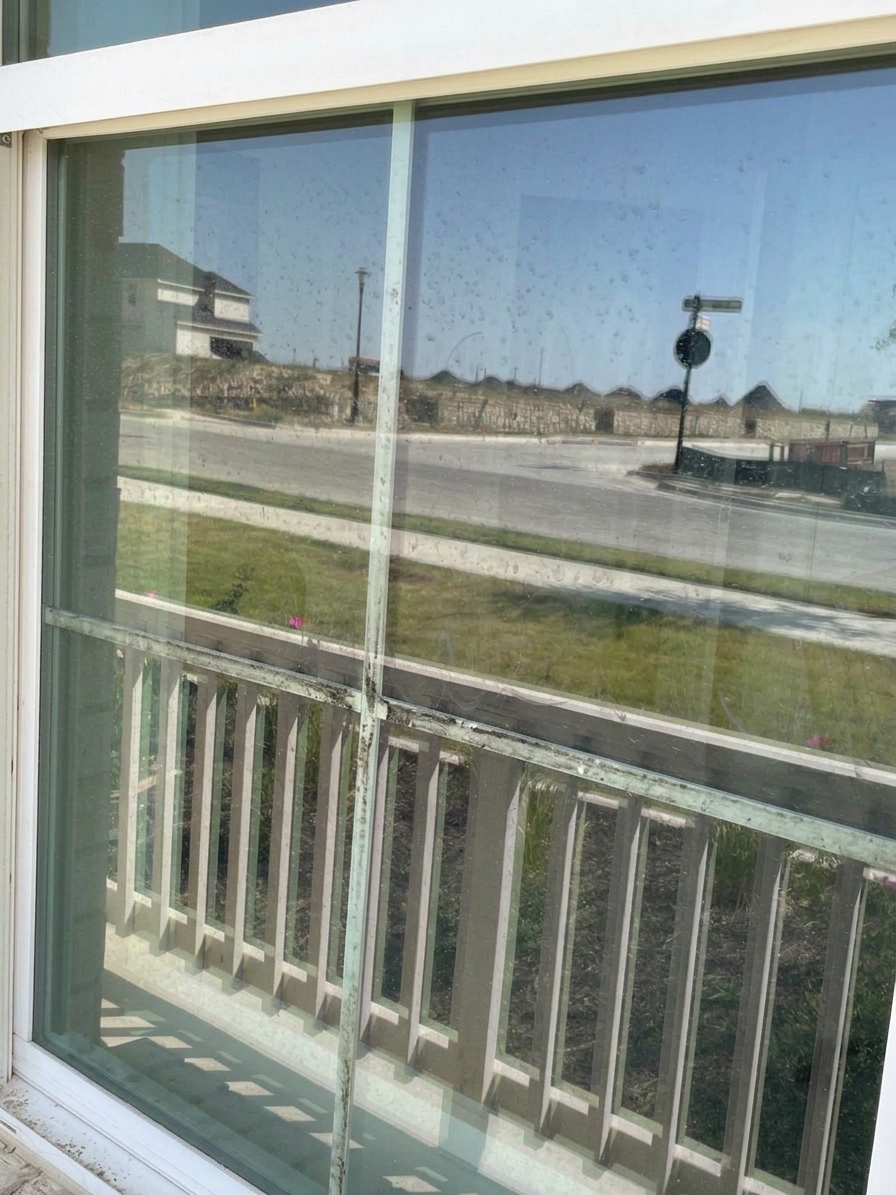Dirty window before professional cleaning