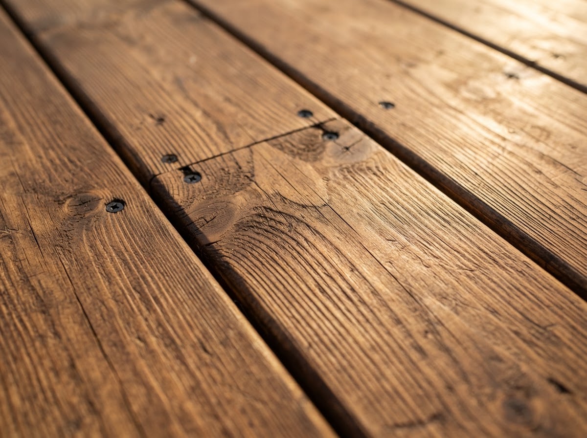 Close-up of stained wood surface with visible natural grain and warm tone