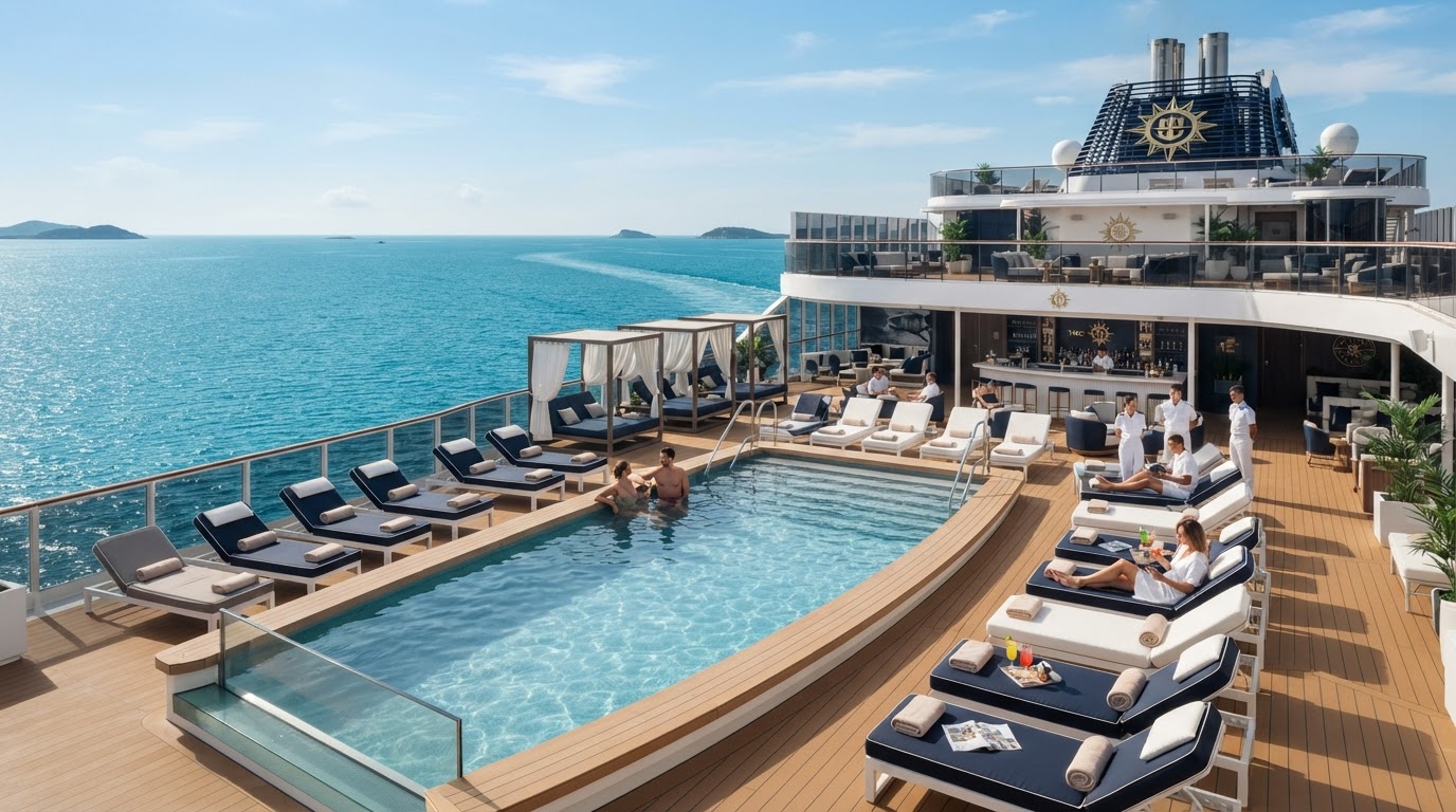 MSC Yacht Club exclusive private deck with pool and loungers