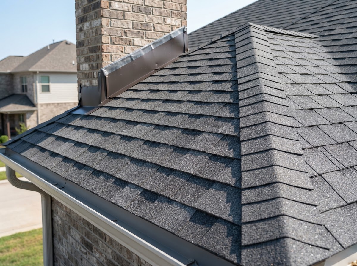 Newly installed architectural asphalt shingle roof with clean flashing, illustrating the kind of roofing work Preferred Home Improvement does