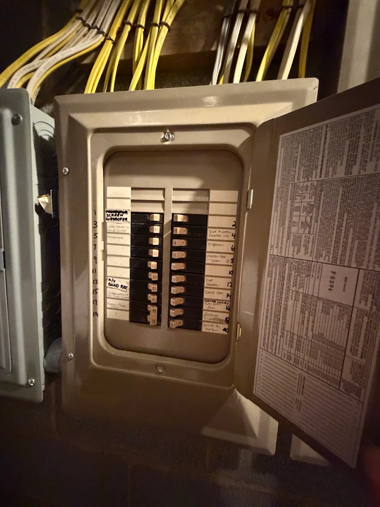 On Point Electric technician troubleshooting a labeled residential breaker panel in Chattanooga