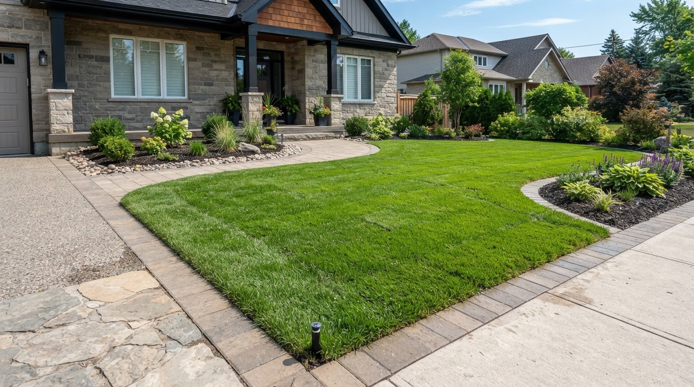 Front Lawn Turf & Paver Borders