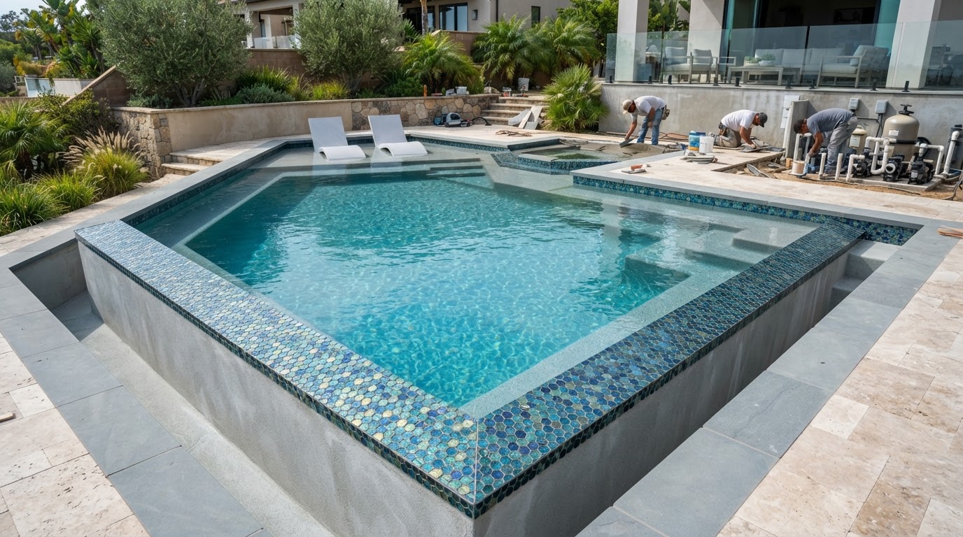 Geometric Pool Shell & Mosaic Tile