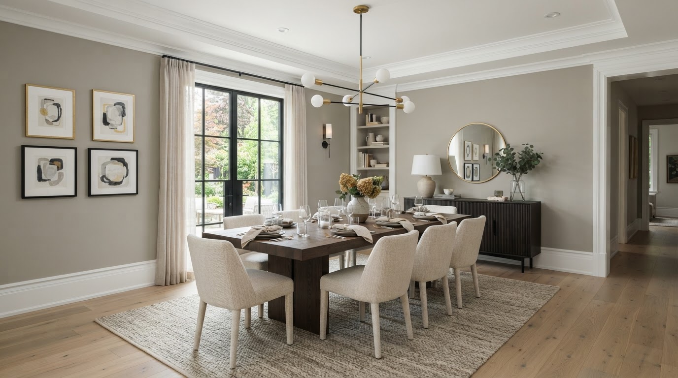 Transitional Dining & Crown Molding