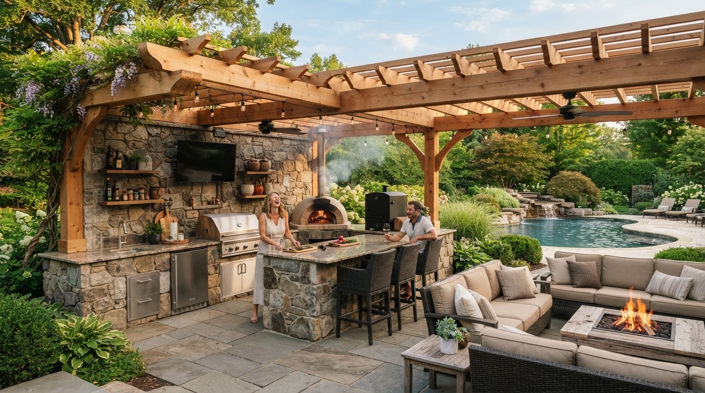 Outdoor Kitchen & Cedar Pavilion