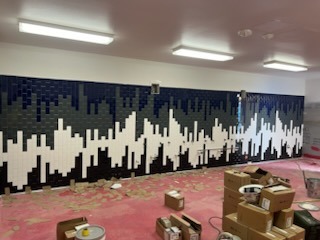 Artistic blue and white wave pattern gradient mosaic feature wall by Level 4 Tile and Stone San Diego