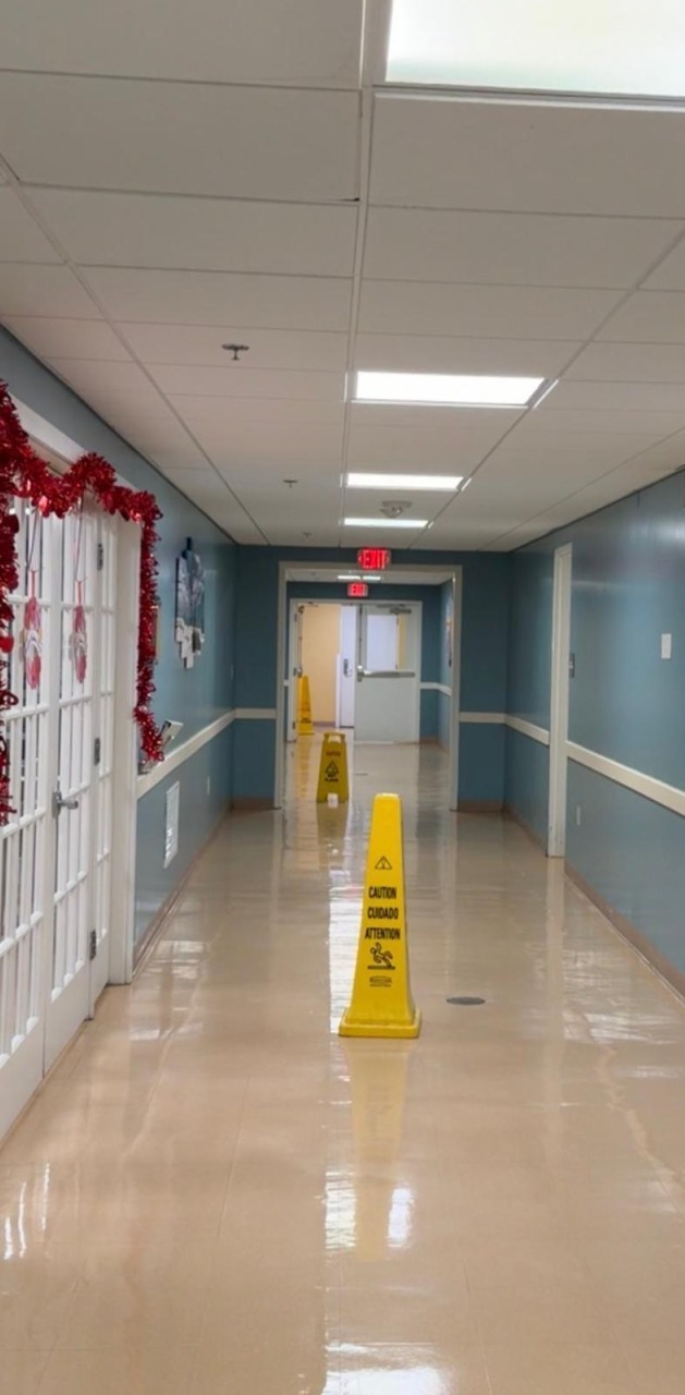 Commercial Hallway Floor Waxing - High-Gloss Finish