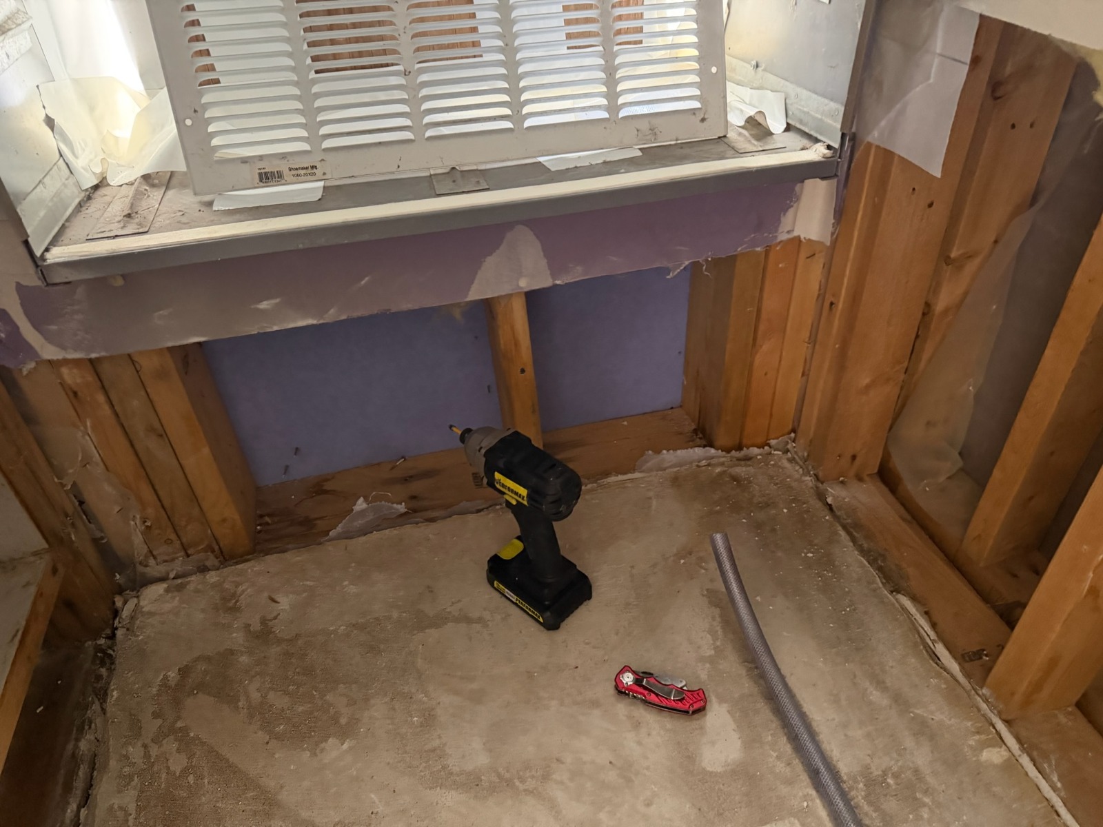 Room Renovation — Exposed Framing & Purple Accent Wall In Progress