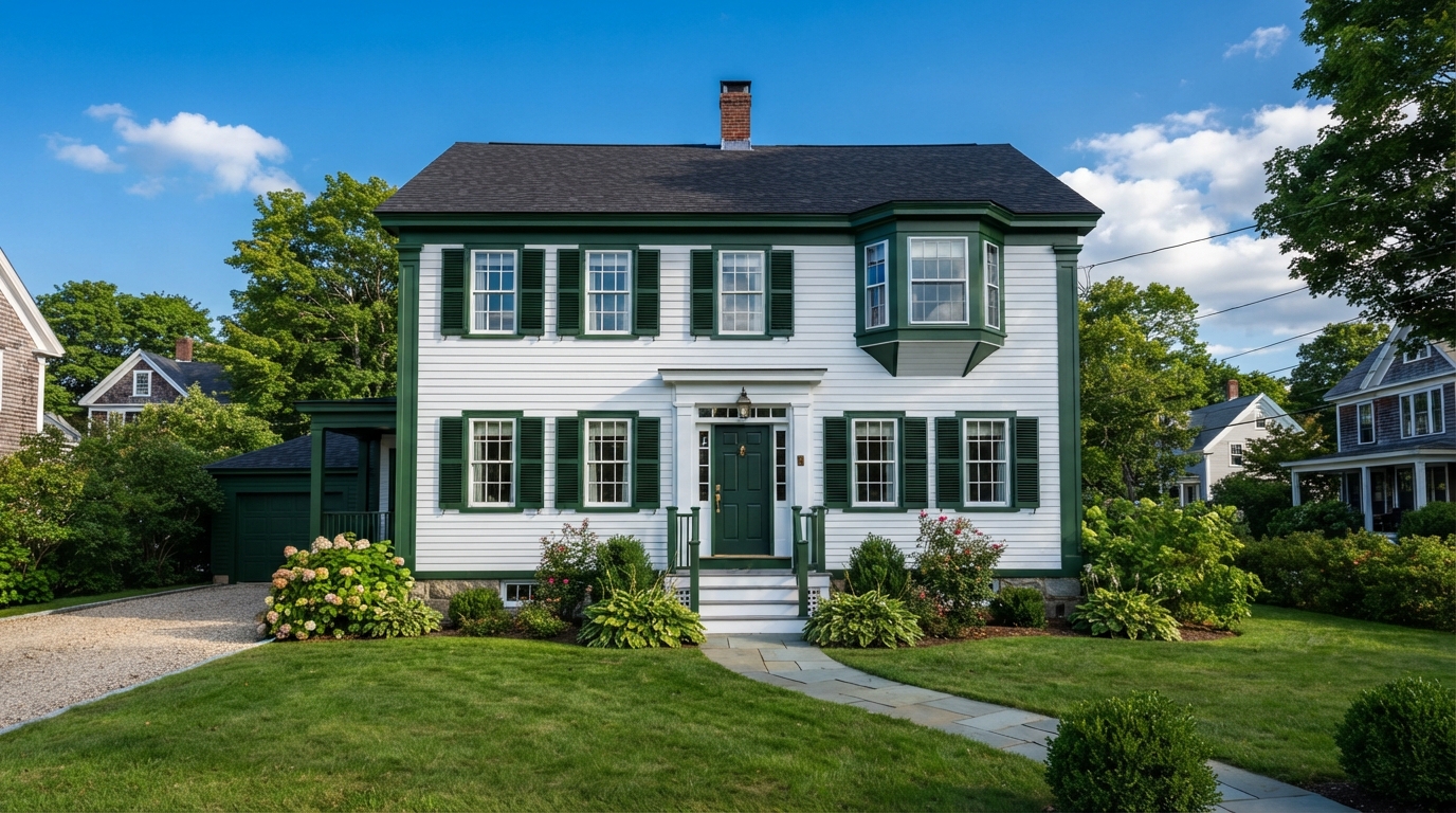 Freshly painted New England home exterior with crisp trim in Princeton MA
