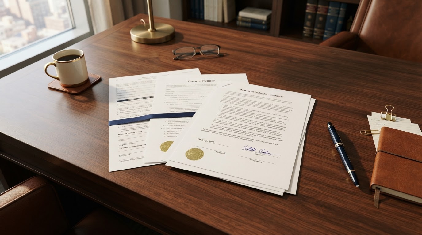 Contested versus uncontested divorce paperwork and settlement agreement in New York