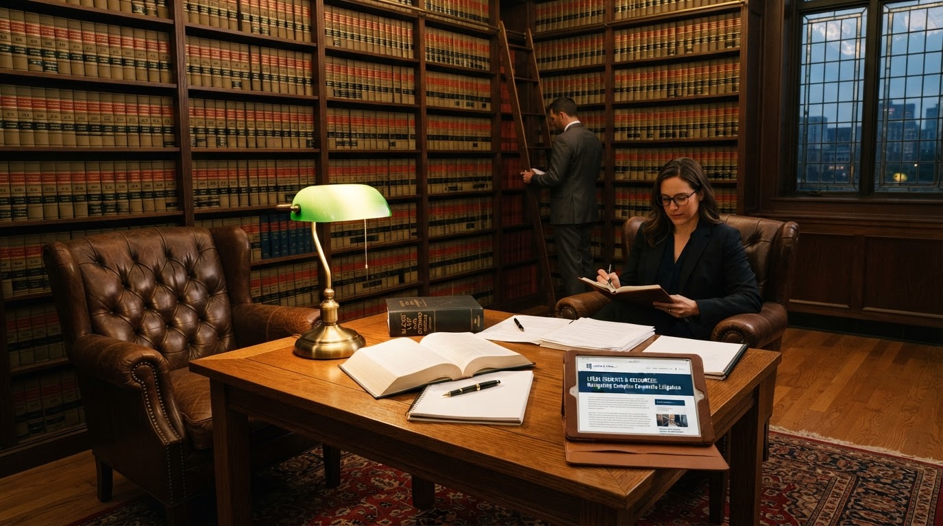 Law library with legal books and resources on New York family law and criminal defense