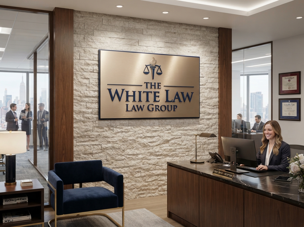 White Law Group of New York office reception with client reviews